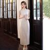 Womens Sleeveless Modern Chinese-style Long Cheongsam Dress 2026 Vintage Inspired Daily Wear With Lace Trim