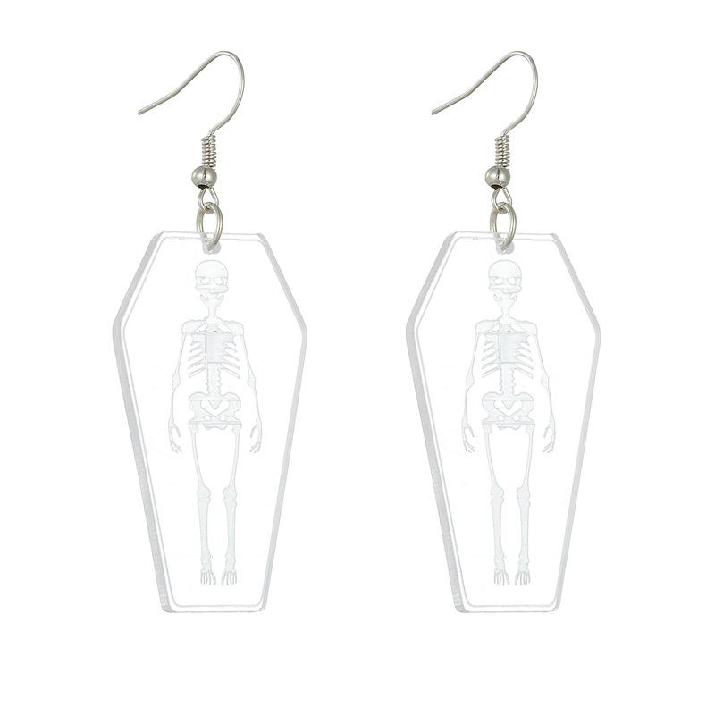 European and American Halloween Transparent Acrylic Skull Ghost Earrings Personalized Coffin Earrings Horror Skeleton Earrings