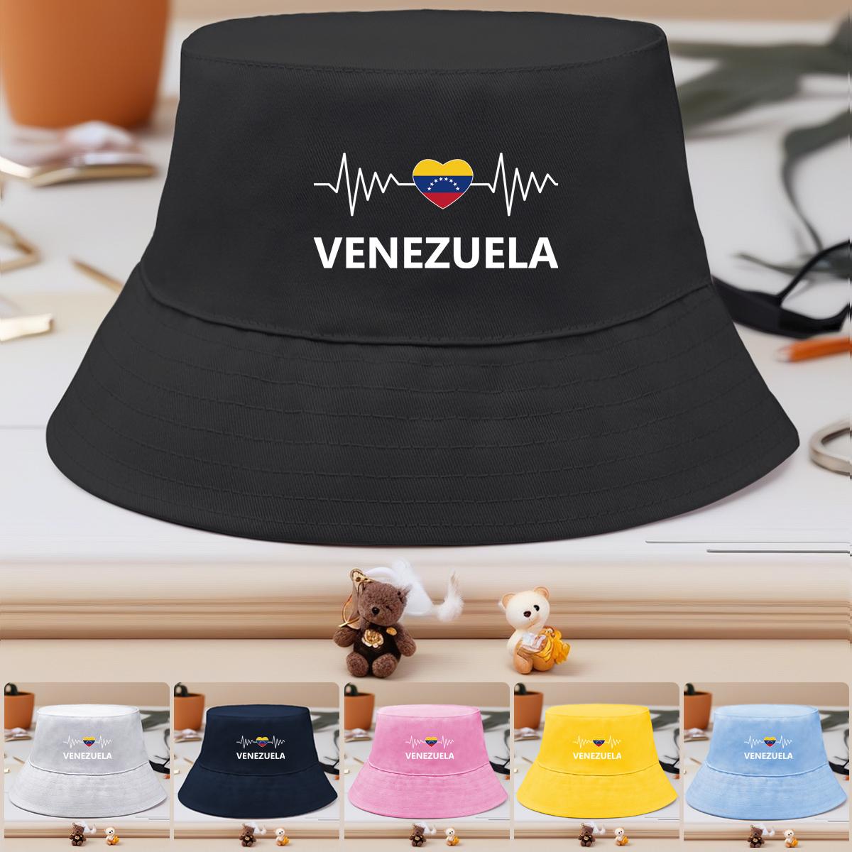 

Bucket Hat With Heart Wave Venezuelan Flag Print , Patriotic Men s Hat Solid Color Spring Fashion Basin Cap as the picture білий