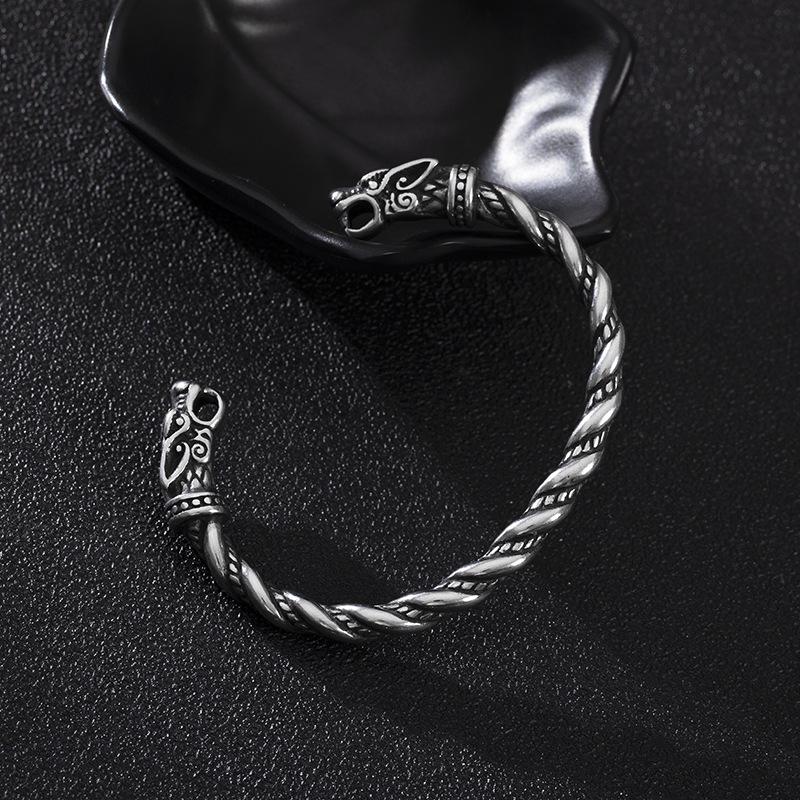 Viking Dragon Head Open Cuff Bracelet For Men Retro Norse Style Jewelry