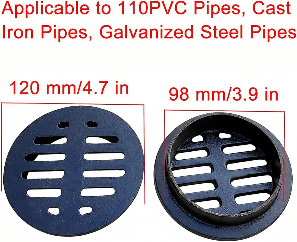 Cast Iron Round Floor Drain Lawns Drain Cover Outdoor Anti Blocking Black Drainage Grate for Balconies Rooftops and Gardens 11 cm/4 in