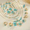 GEMCHIC Women's Turquoise Natural Stone Necklace Ring Earring Set Bohemian Titanium Steel Jewelry