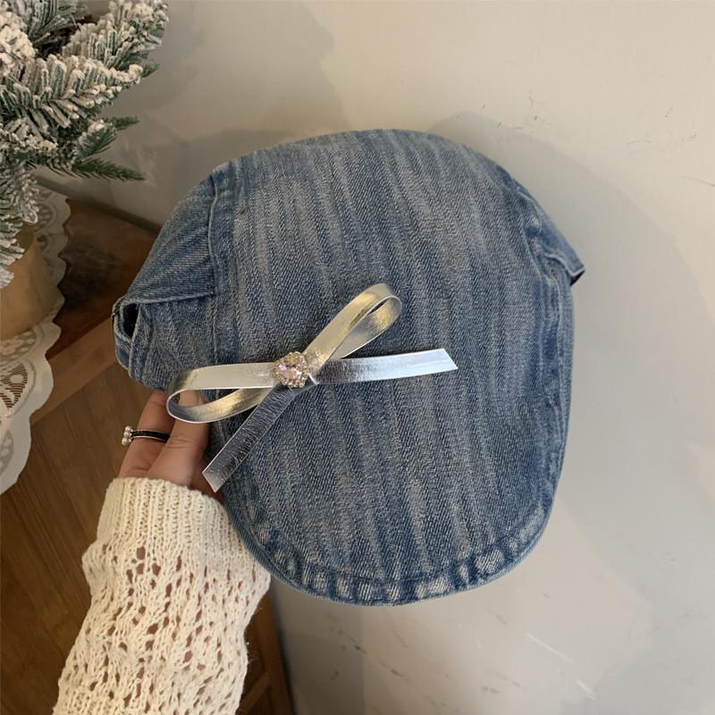 And Trendy Comfortable Denim Beret Hat For All Genders With Beautiful Butterfly Knot For Style Seasonal