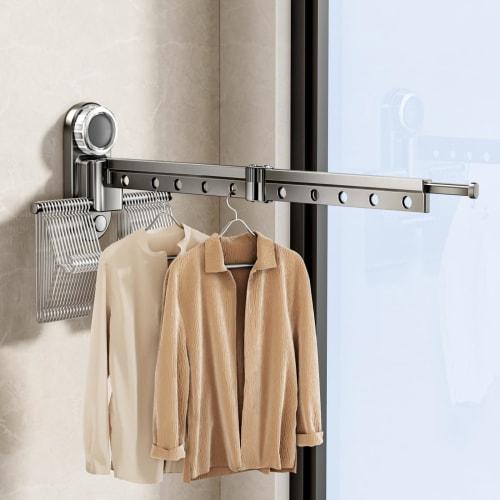 Indoor Laundry Drying Rack with Adhesive Suction Cups, Foldable Aluminum Wall-mounted Clothes Drying Rack, Waterproof and Rust-resistant, Lightweight,
