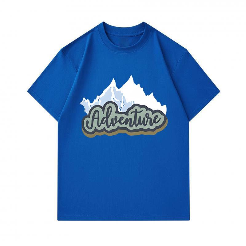 Men's 100% Cotton Crew Neck Short Sleeve T-Shirt, Casual Mountain Adventure Printed Breathable Soft Summer Tee for Daily Outdoor Hiking Travel Wear