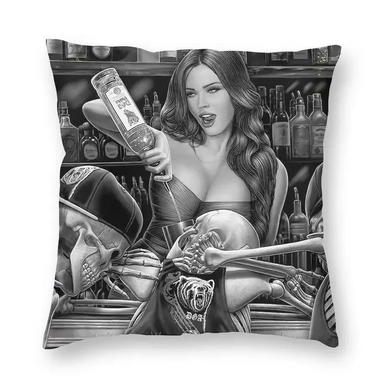 Halloween Zuckerschädel Mädchen Kissenbezug Sofa Heim Dekoration Mexikanisch Chicano Stil Quadratischer Wurfkissenbezug 40x40cm