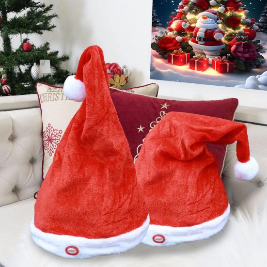 Electric Christmas Hat Plush Singing Dancing Santa Hat Funny Light Up Swing Velvet Hat