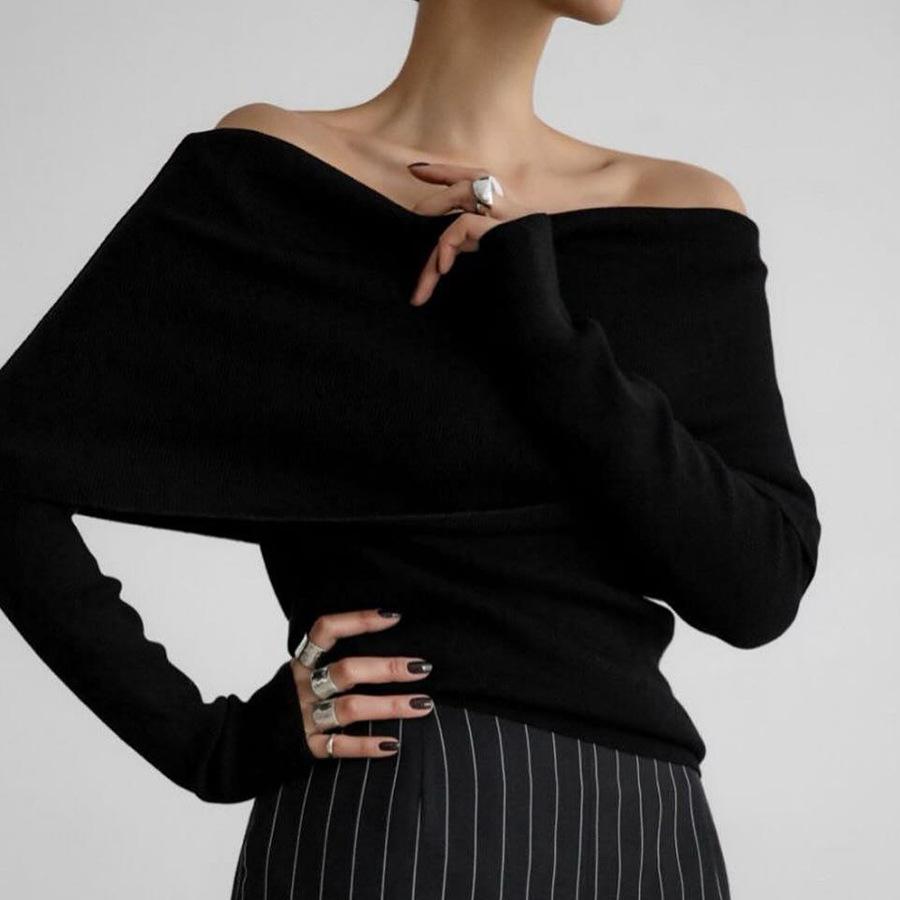 Women's Fall Spring Off Shoulder Sweaters Y2K Long Sleeve Ribbed Knit Slim Fit Pullover Winter Tops Blouse Going Out Nightout Knit Tops for Women