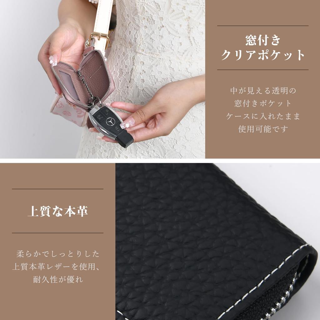 Gineman Smart Key Case with Clear Genuine Single Key Case with Chain Carabiner for Men and Women Window, Leather, Ring, Included,