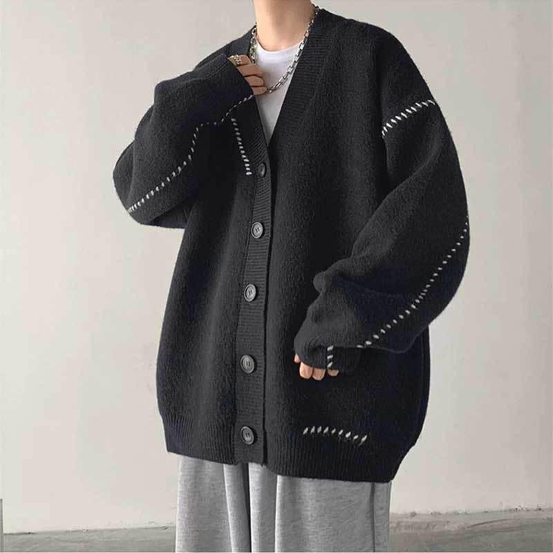 Unisex V-Neck Loose-Fit Knitted Cardigan Sweater