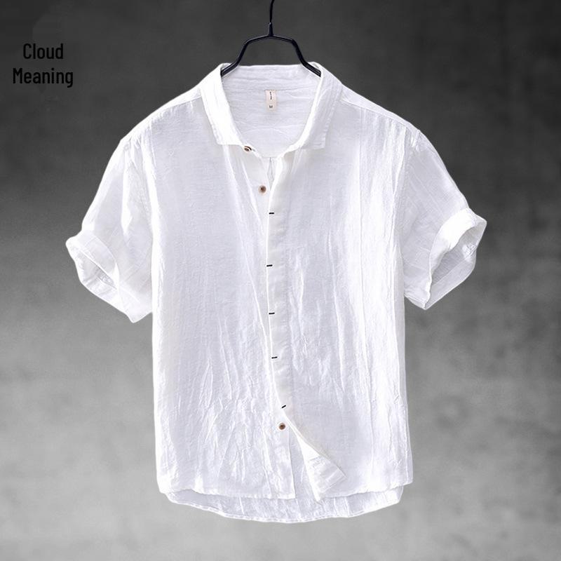 Men's Chinese Style Short-Sleeve Cotton Linen Shirt - Breathable, Casual Lapel Top