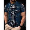Men's Polyester 3D Digital Print T-Shirt with Engine Piston Exploded View Print, Cool Mechanical Structure Design for Car Enthusiasts, Mechanics &