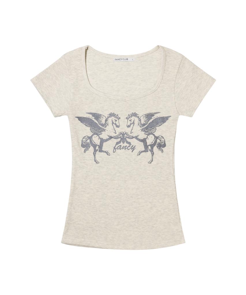 FANCY CLUB Pegasus Ribbed Top (Oatmeal) F26Qb058