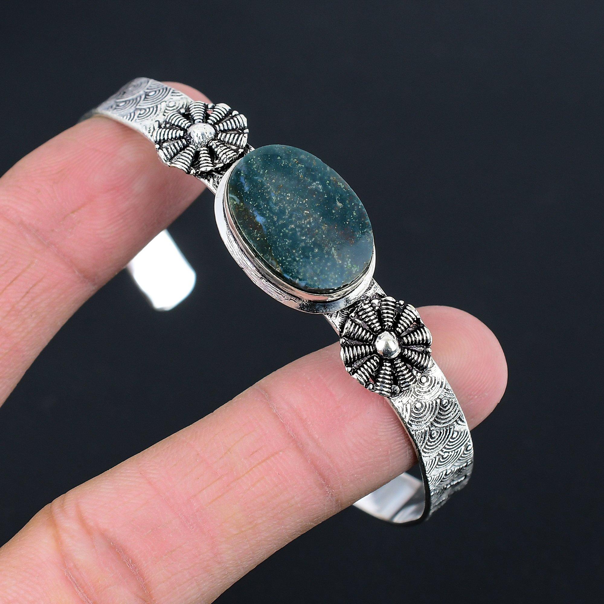 

Daughters Day Deal 925 Silver Oval Natural Bloodstone Art Deco Engagement Bangle Adjustable