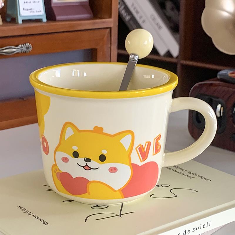 Ceramic Cup with Spoon with High Appearance Cute Household Couple Water Cup Gift Box Hand Gift Creative Mug