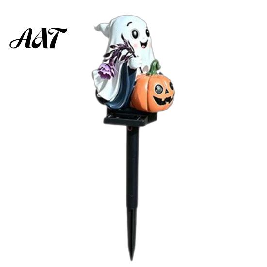 Outdoor Halloween Yard Decorations Solar Ghost Pumpkin Stake Light, LED Auto Light Sensor Garden Lamp, Waterproof Decorative Pathway Ground Lights for