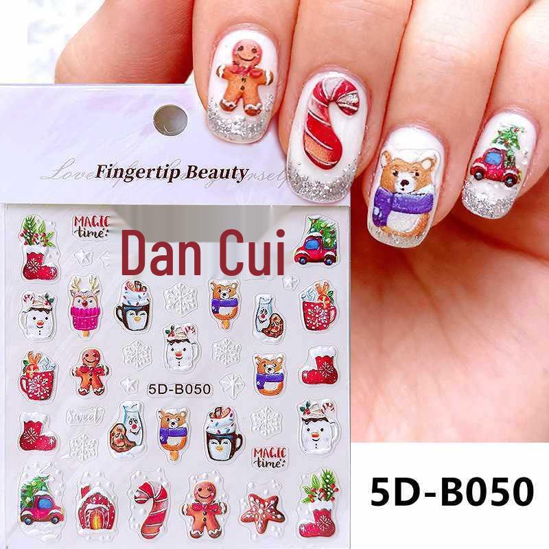 In-Style Christmas Embossed Nail Stickers - Snowman, Bear, Snowflake & Penguin Winter DIY Decorations
