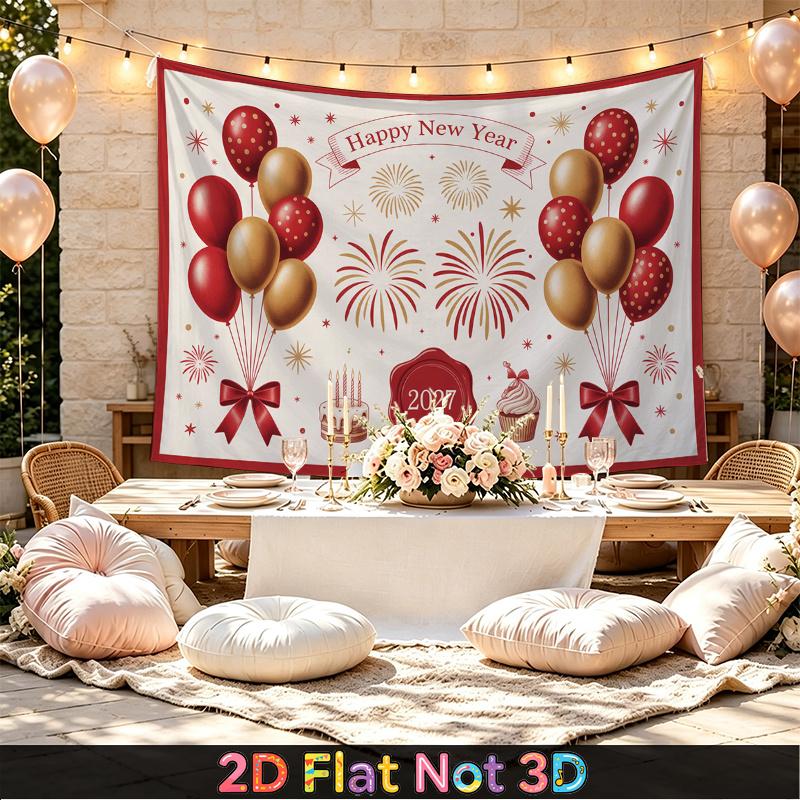 Party Backdrop New Year Fireworks Balloon Cake Flat Weddings Birthdays Showers Balloons Photo Background Decor Front Door Decor