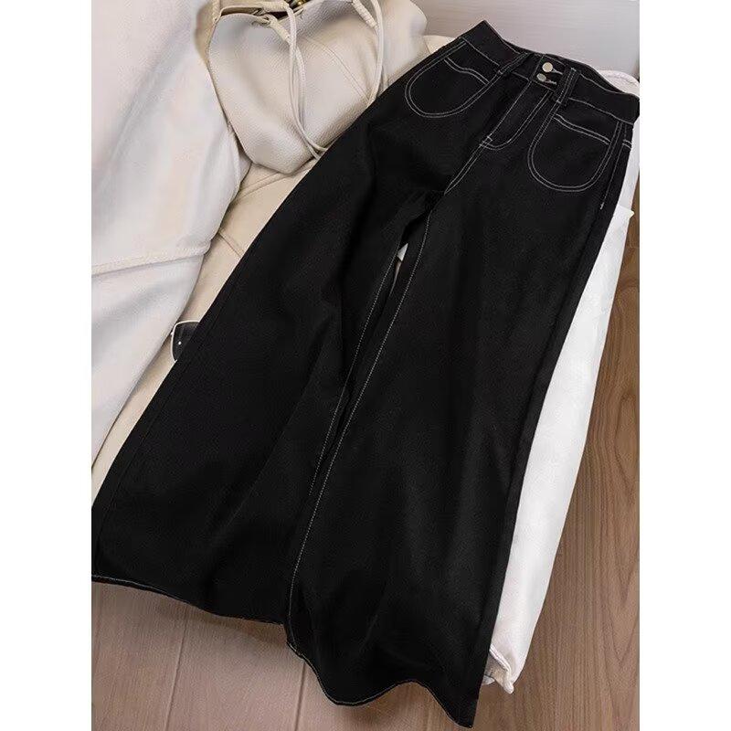 

Осень 2024 Джинсы микроклеш с высокой посадкой больших размеров для фигуры типа «груша»: Свободный, Стройнящий, Широкий крой для женщин S чёрный