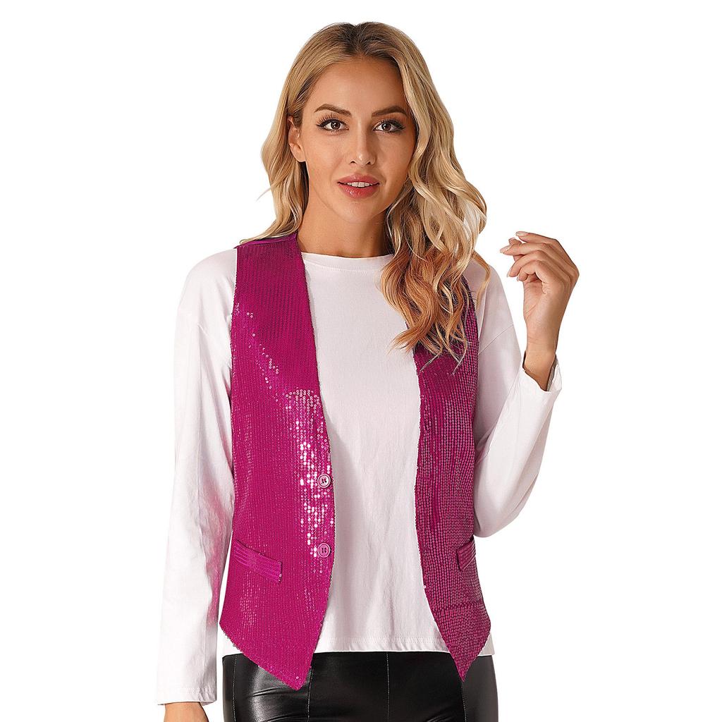 Glanzend Pailletten Feestvest Unisex M-4XL: Modieus Geknoopte Taillecoat voor Dansen, Muziekfestivals & Nachtclubkleding