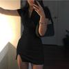 2025 Summer New Fashion Tight-fitting Lapel Bag Hip Skirt Sexy Hot Girl Short-sleeved Knitted Dress