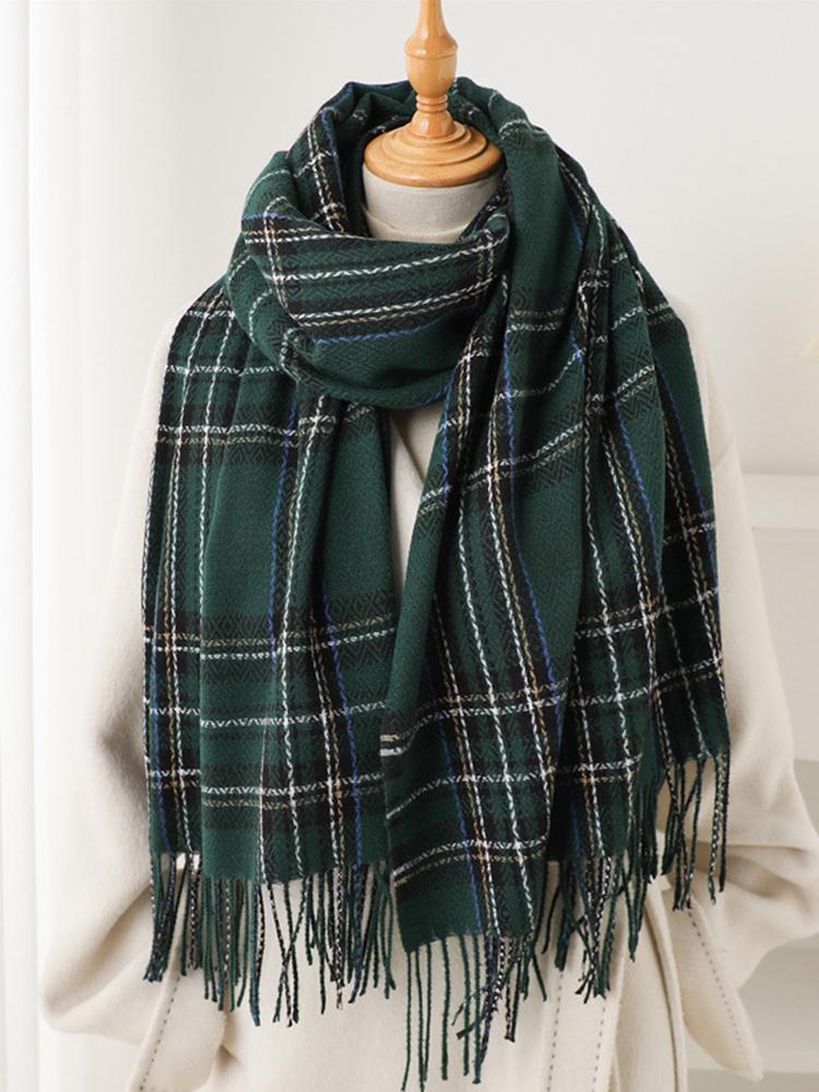 Damen Herbst Winter Vintage Strickschal Kopftuch Damen Herren Lässig Kariert Quaste Schal Mujer Mann Wickeltuch Unisex Neu Koreanisch