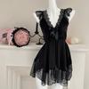 Pure Desire Style Satin Slip Nightdress Sexy Backless Lace Bow Polka Dot Lingerie Women
