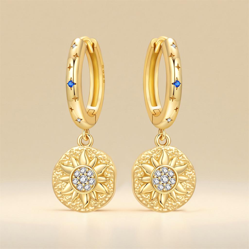 S925 Sterling Silver 18k Golden Sun Star Drop Earrings Women Earrings Charm Fashion Versatile Party Jewelry Gifts