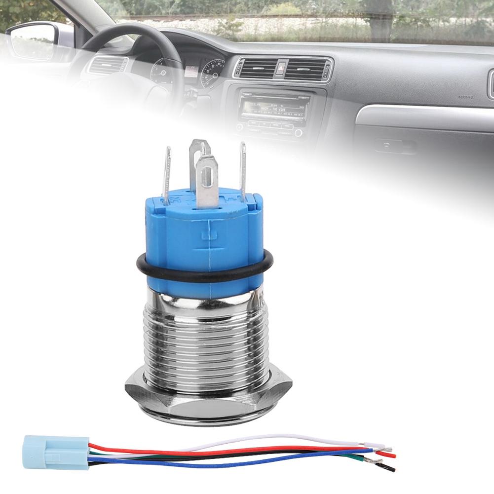 16mm 12V Waterproof Car LED Light Latching Self Locking Push Button Switch With Plug (Blue)