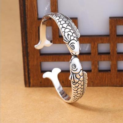 Nuovo squisito pesce carino gioielli in argento sterling 925 braccialetti non allergici pesci doppio pesce stile etnico braccialetti retrò Sl006