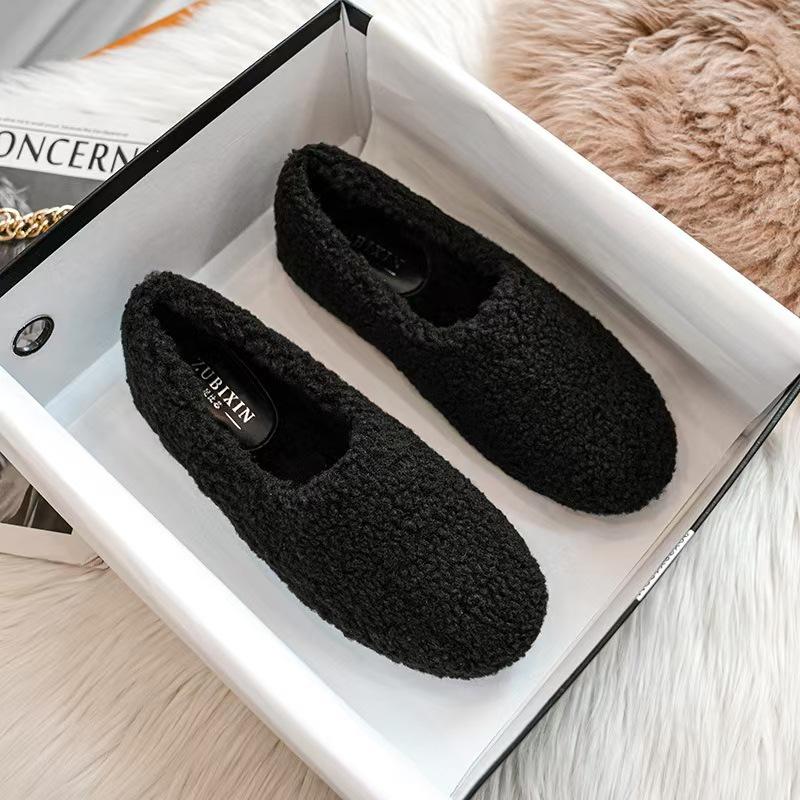 Damen Fleecegefütterte Lammwoll-Slipper Winterschuhe, Übergrößen 41-43