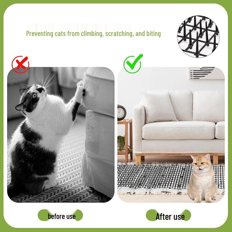 Black 2x4m Plastic Anti-Cat Spike Mat for Balcony and Garden Cat Deterrent.