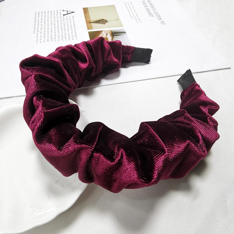 Lystrfac Solid Color Slik Padded Pleated Hairband for Women Fashion Scrunchy Headband Retro Hair Loop Female Hair Accessories