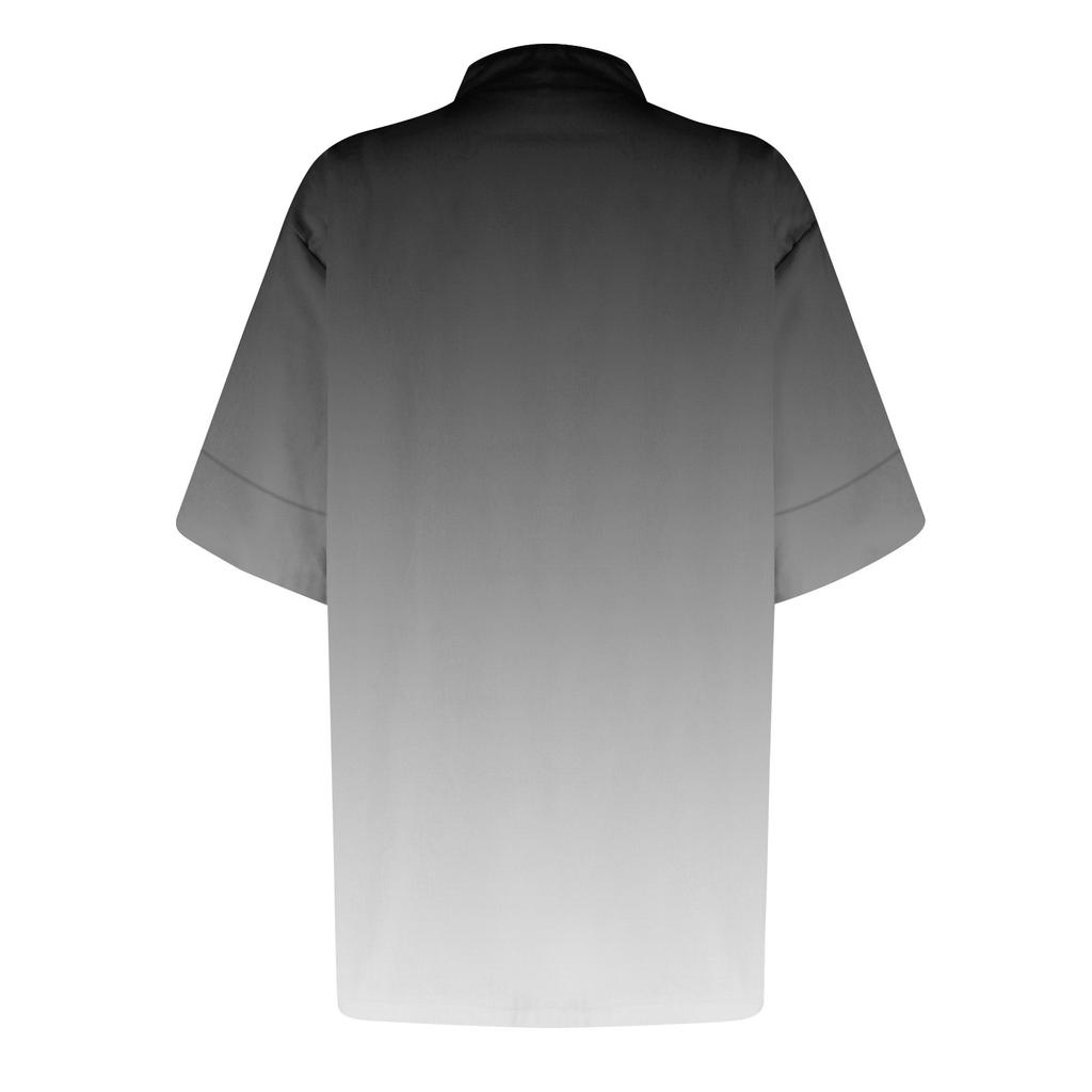 Women's loose printed stand collar short-sleeved cotton and linen top