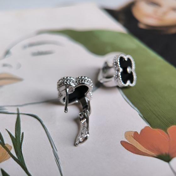 Silver Earrings with Natural Onyx, Cubic Zirconia (60002201)