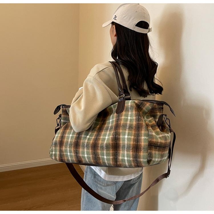 Portable Travel Bag Large Capacity Retro Plaid Crossbody Fitness Bag Short-distance Travel Luggage Bag