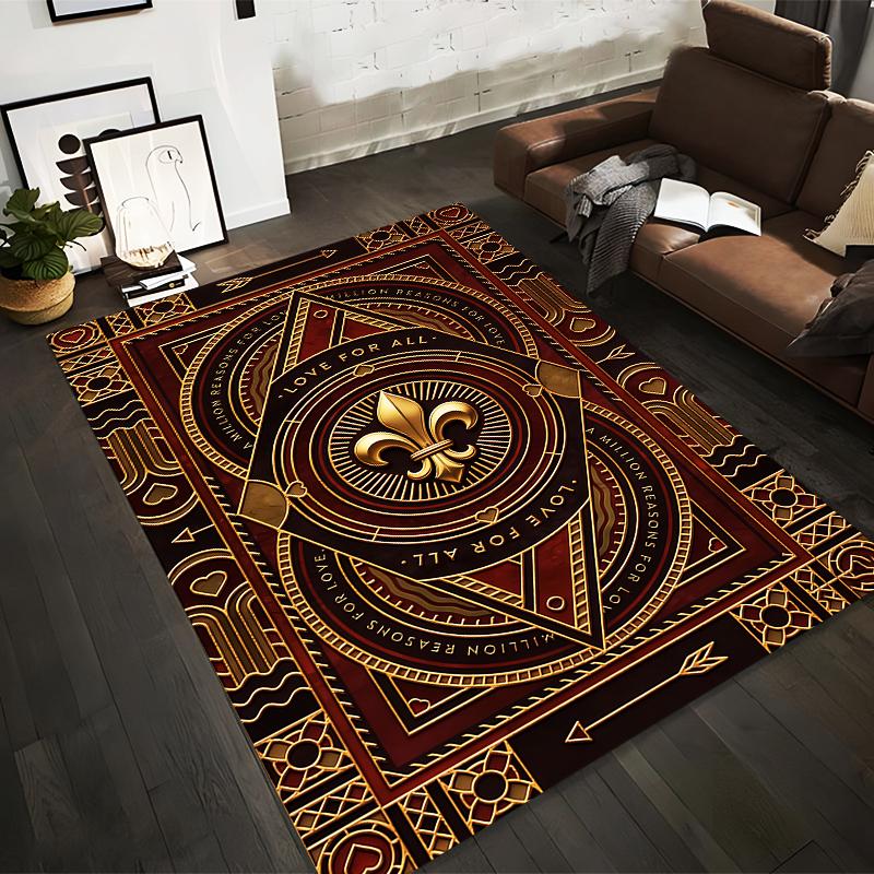 

Luxury Golden Fleur-de-Lis Design Carpet with Geometric Patterns Suitable for use as an anti-slip for living room bedroom sofas 40x60cm( 15x23in )