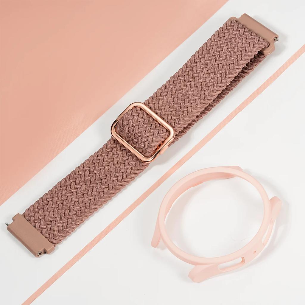 Nylon Band+Case for Samsung Galaxy Watch 7 6 5 4 40/44mm Strap Braided Bracelet PC Bumper Protector Cover SmartWatch Accessories