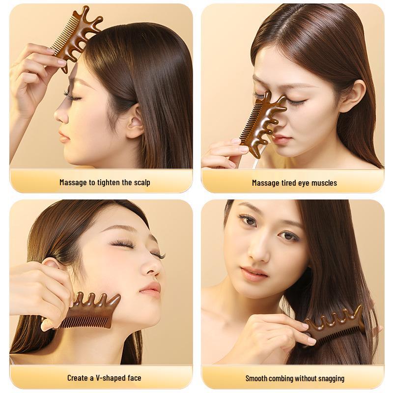 Multi-functional Sandalwood Gua Sha Comb for Face, Eye, Scalp, and Meridian Massage