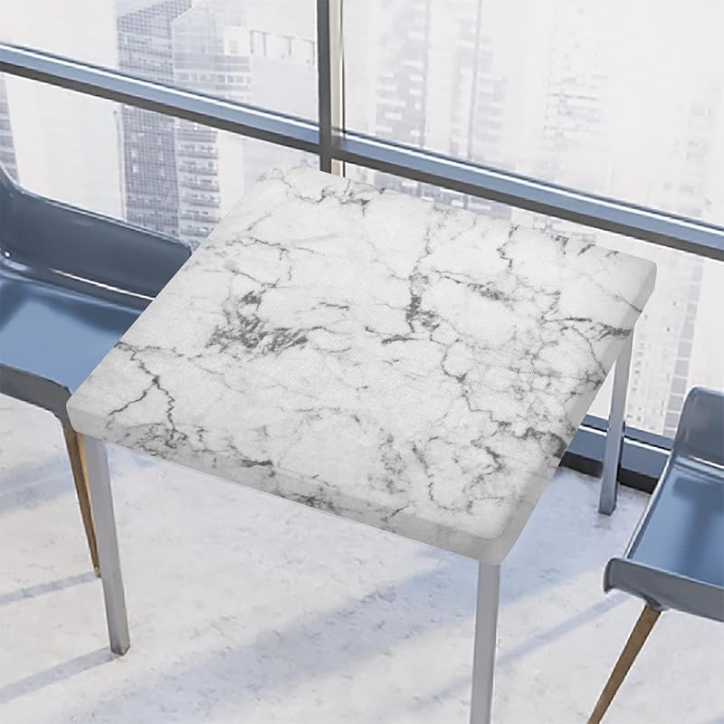 AUUXVA Black & White Marble Print Square Tablecloth, 34 x 34 Inch, Waterproof & Stain Resistant, Elastic Edge, Fitted for Indoor/Outdoor Use 34 x 34 inch