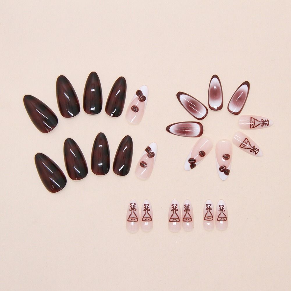 24pcs Long Almond Fake Nails French White Edge Press On Nails Manicure False Nails  Women