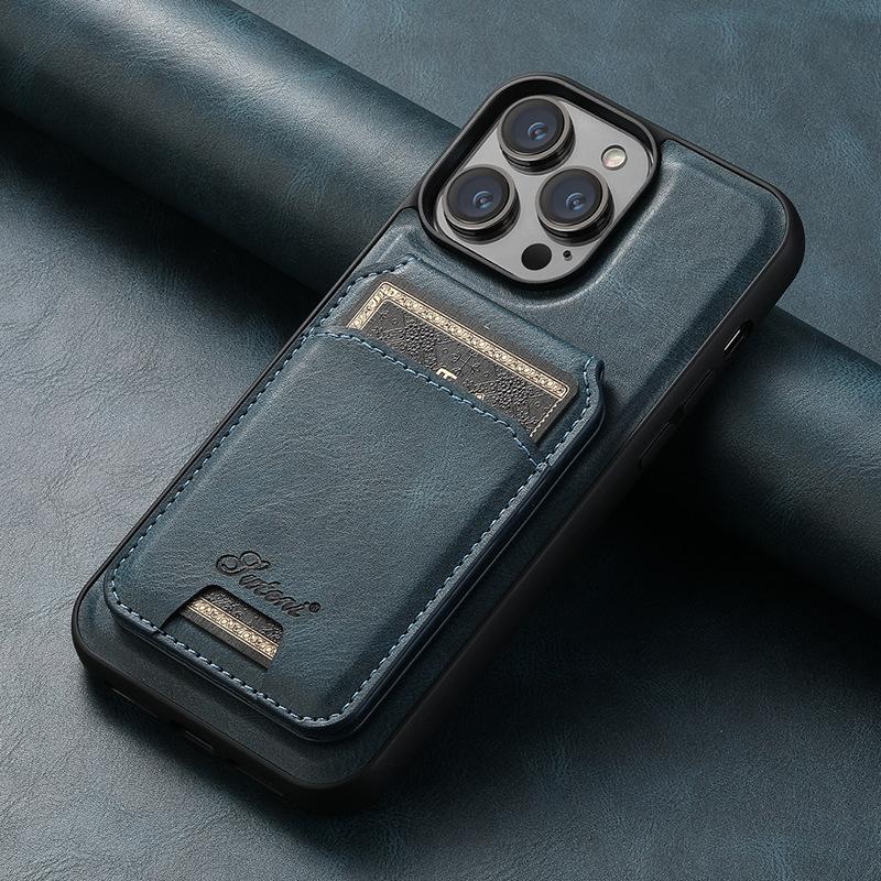 Business card magnetic suction Apple 15promax mobile phone case, suitable for iPhone14 bracket, anti-drop 13 high-end leather case