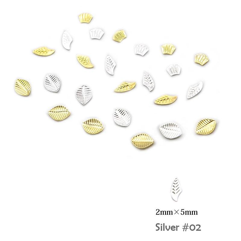 

50 шт. в японском стиле, золотые, серебряные заклепки с листьями, украшения для ногтей, металлические шпильки, украшения для ногтей, аксессуары для дизайна ногтей 02 серебряный