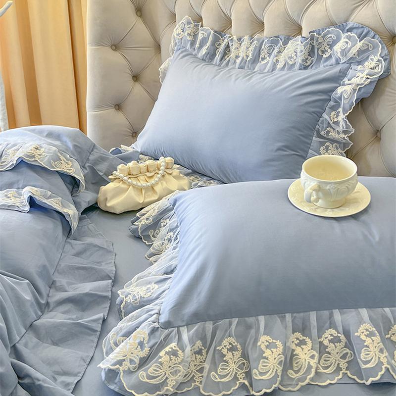 SOLSTICE 2-Piece Quilted Ruffled Pillowcase Set Soft Cotton Covers 48x74cm Rectangle for Bed Deep Sleep