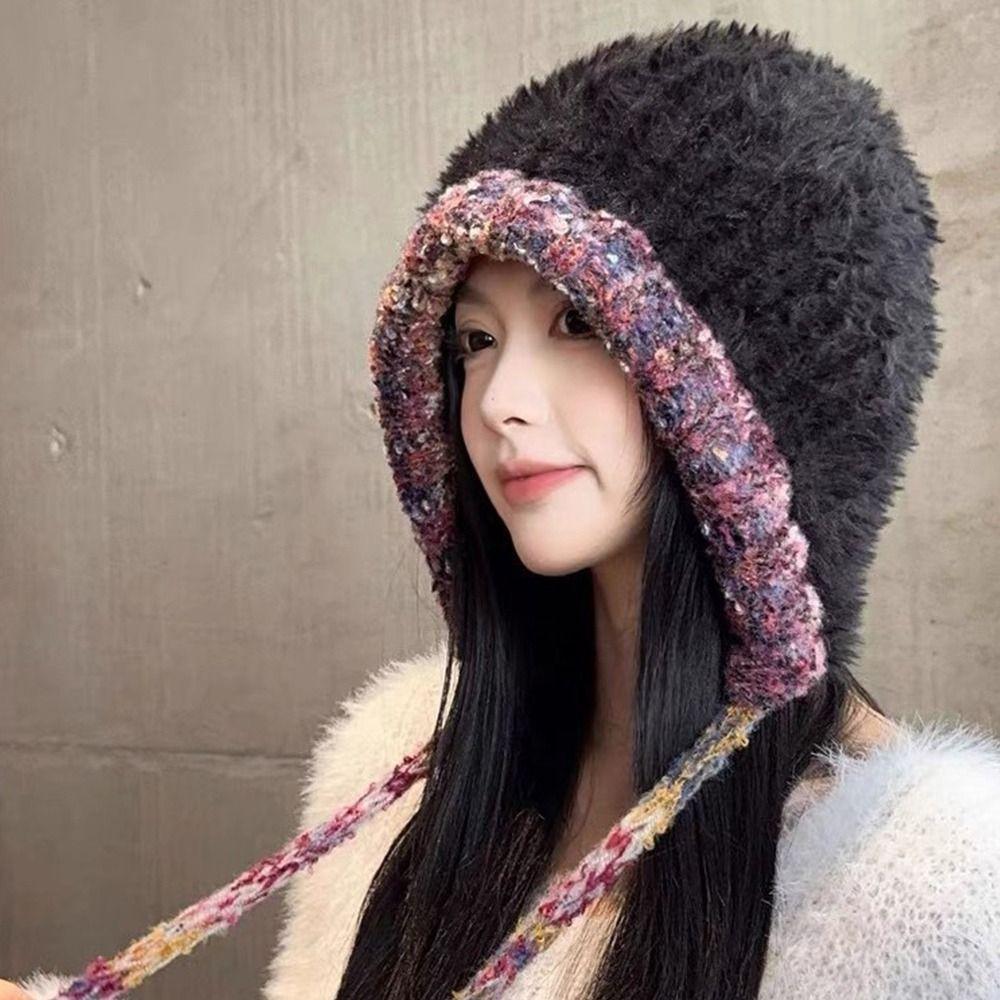 Warm Thickened Fashion Plush Hat Knitted Bonnet Caps Cute Bucket Hat  for Women Girls