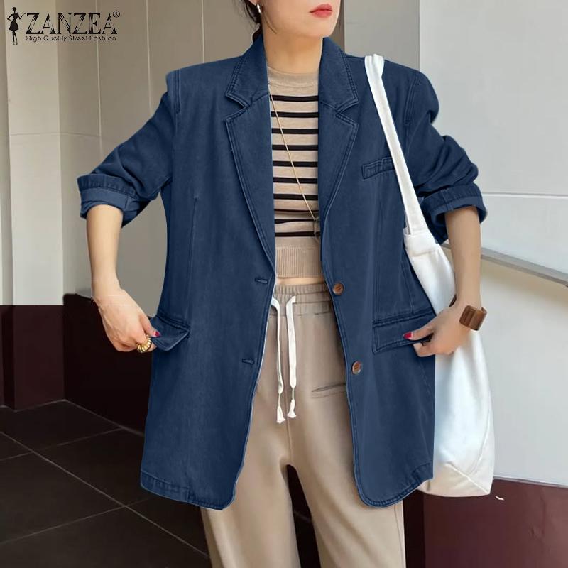 ZANZEA Women Casual Turn Down Collar Loose Long Sleeve Cardigan Tops