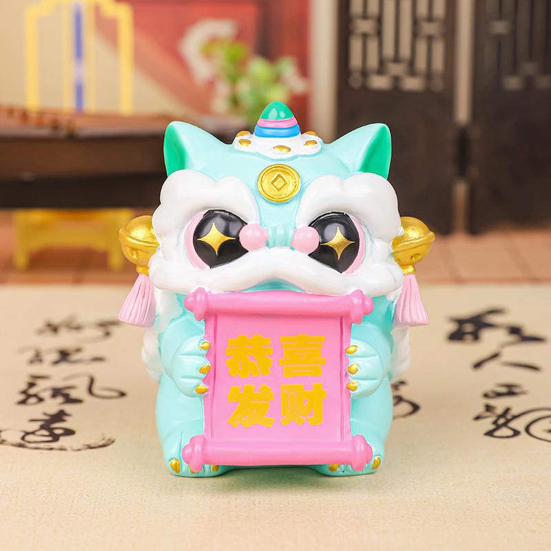 Cute Mini Fortune Dance Lions Figurine Blessing  Year Dance Lions Statue Chinese Style Lucky Small Ornament
