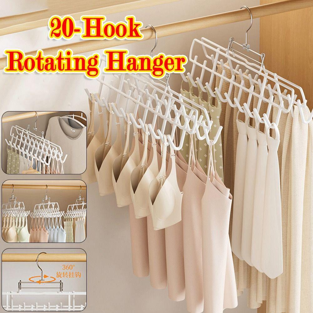 New Rotating 20-hook Hanger Foldable Space Saving Lingerie Hanger White Hanging Organizer Closet Storage