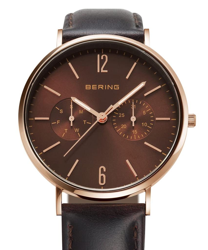 BERING Japan Limited Curea maro din piele de vițel maro din oțel inoxidabil include 2 modificări din sticlă de safir din aur roz Produs autentic importat 3 ani