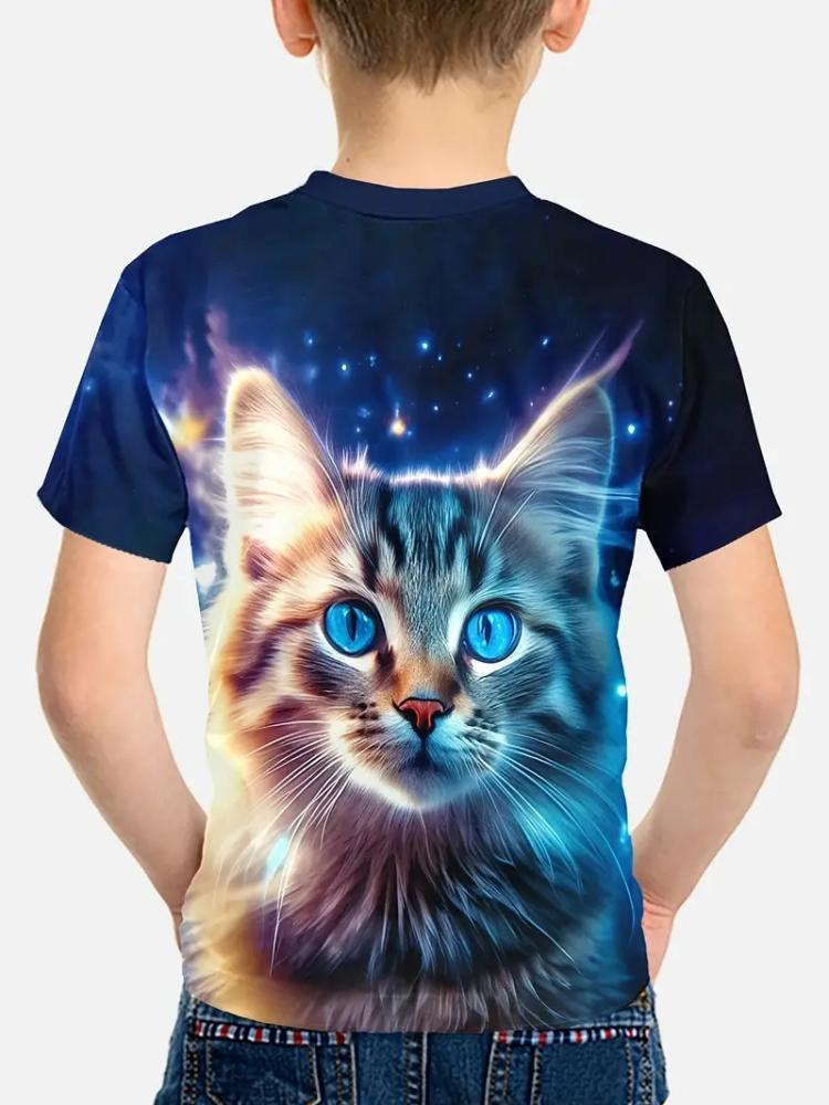 Kids Clothes Girls Boys Casual Tops Colorful Animal Cat 3D Printing Child T-Shirt Summer Children Fashion Short Sleeve Clothing
